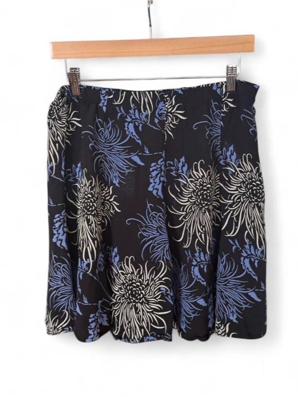 Black A-Line Skirt with Blue and Cream Floral Print